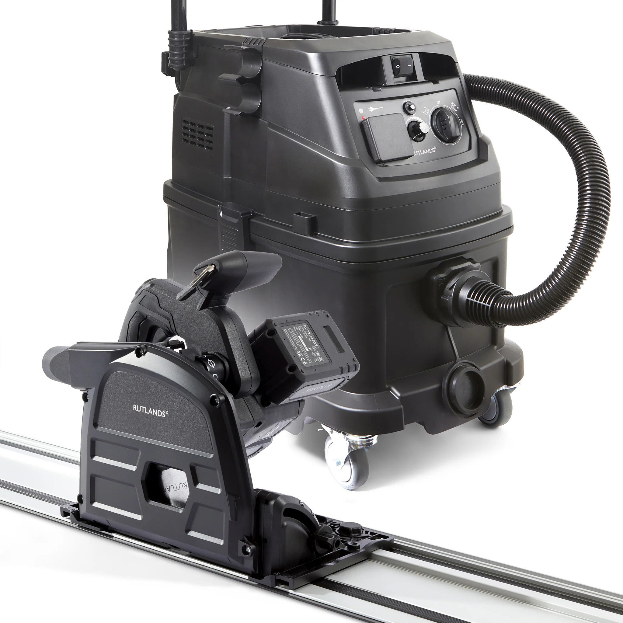 Brushless Cordless Plunge Saw with 1.4m Guide Rail and M Class Dust Extractor