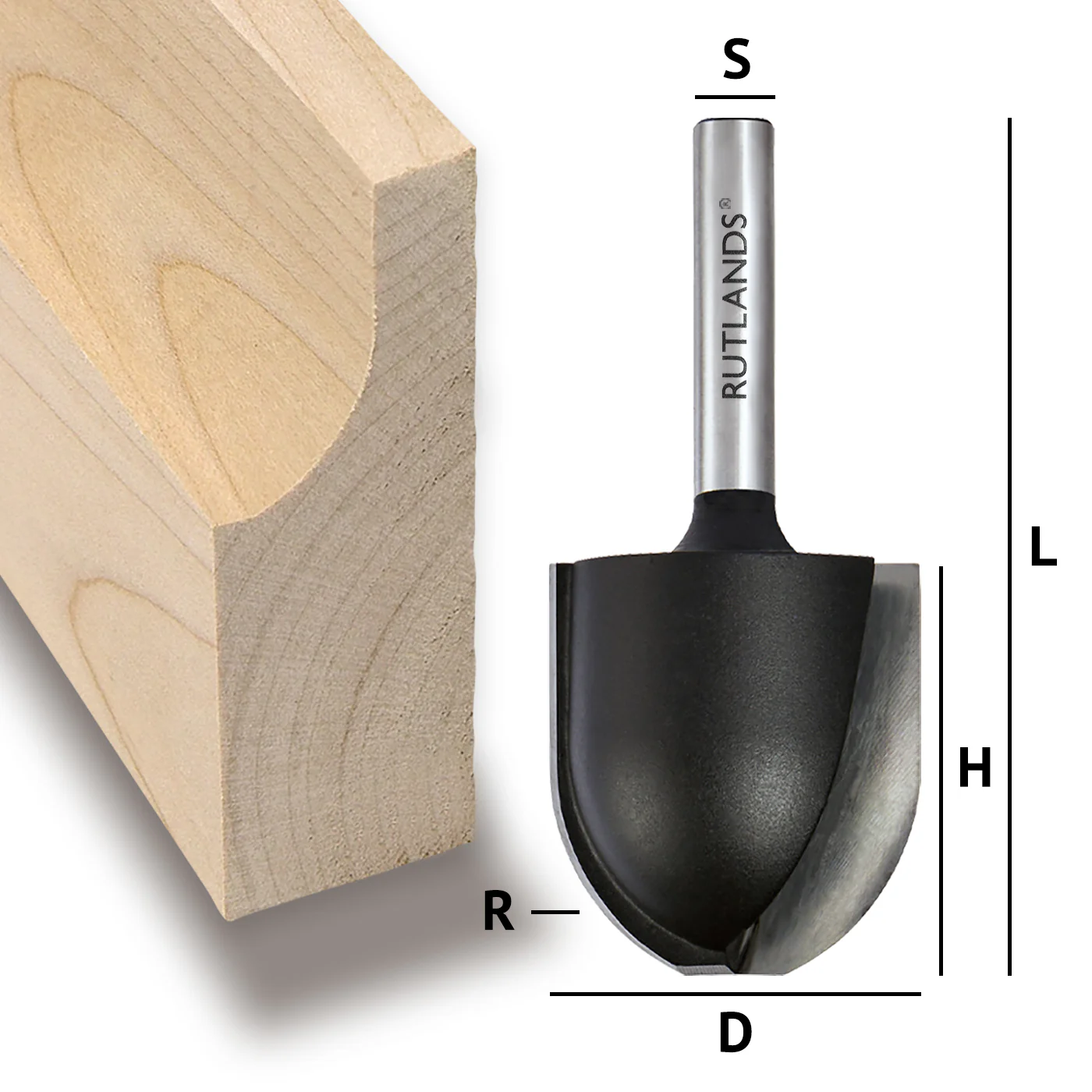 Router Bit - Raised Panel Vertical - Radius - D=28.6mm H=31.8mm R=19.1mm L=65.9mm S=1/4"