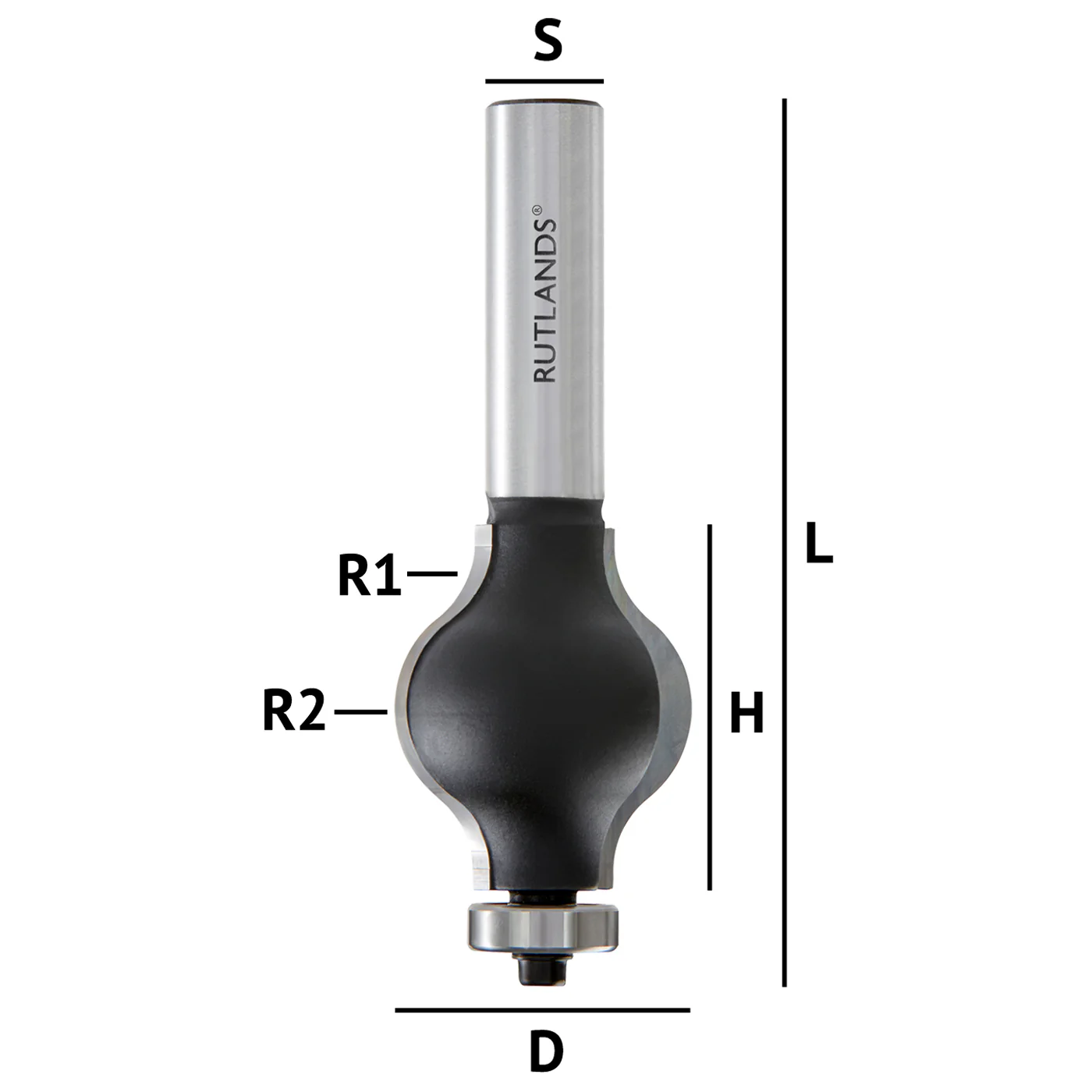 Router Bit - Stair Handrail - D=32mm H=38mm R1=9.5mm R2=12.5mm L=93mm S=1/2" - Image 3