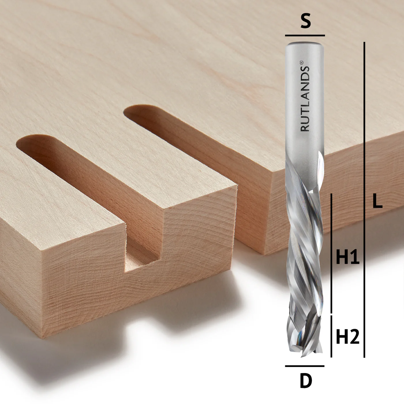 Solid Carbide Router Bit - Spiral Compression 3 Flute - D=12mm H1=47mm H2=5mm L=102mm S=1/2"