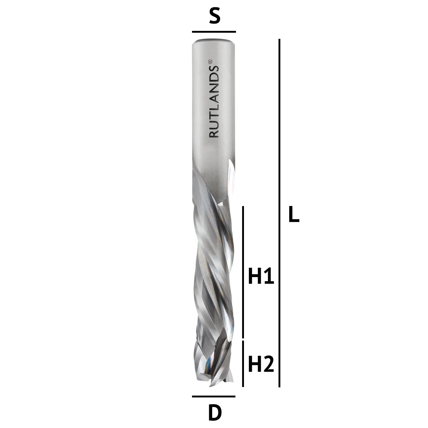 Solid Carbide Router Bit - Spiral Compression 3 Flute - D=12mm H1=47mm H2=5mm L=102mm S=1/2" - Image 3