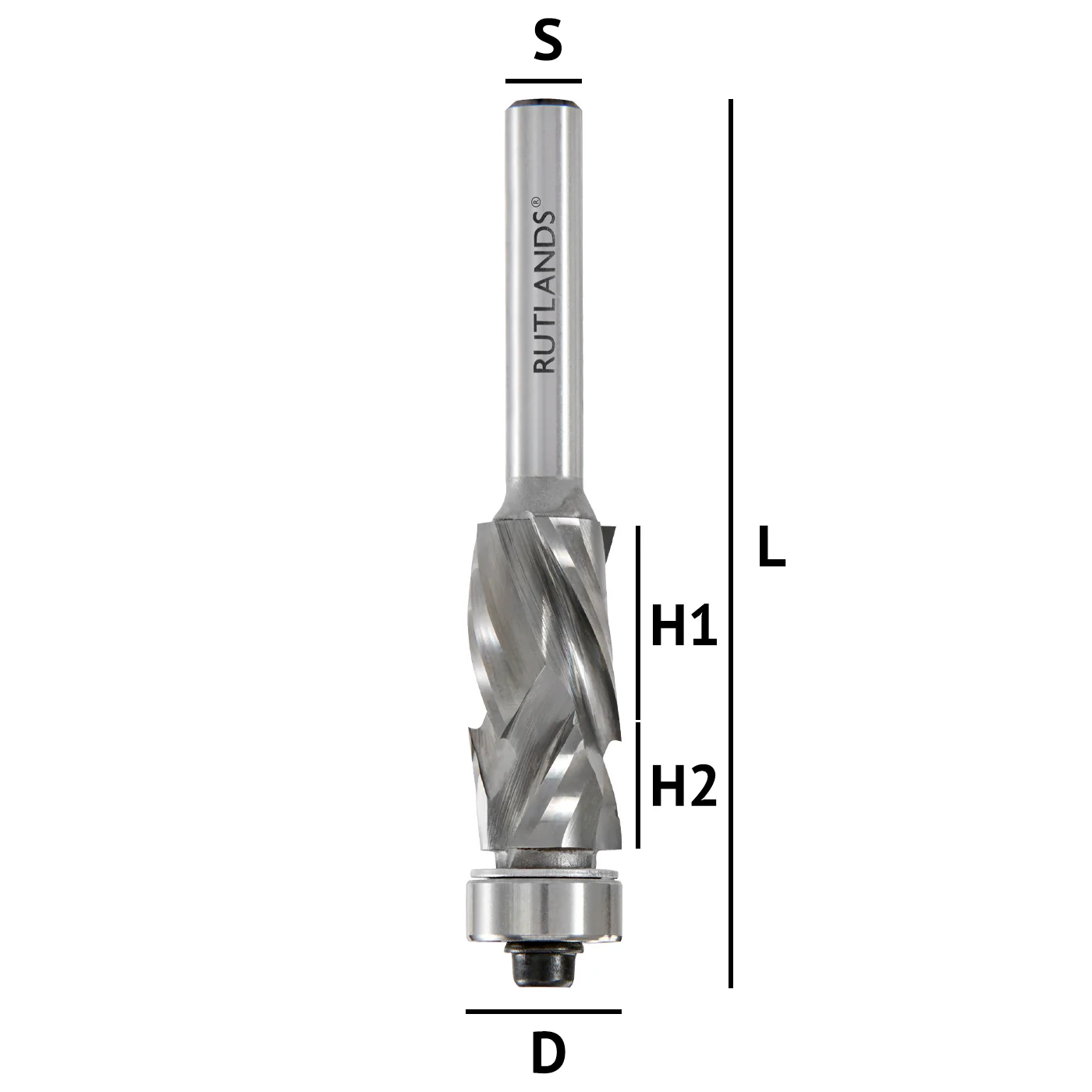Solid Carbide Router Bit - Spiral Compression Bottom Bearing - D=12.7mm H1=16mm H2=9.5mm L=71mm S=1/4" - Image 3