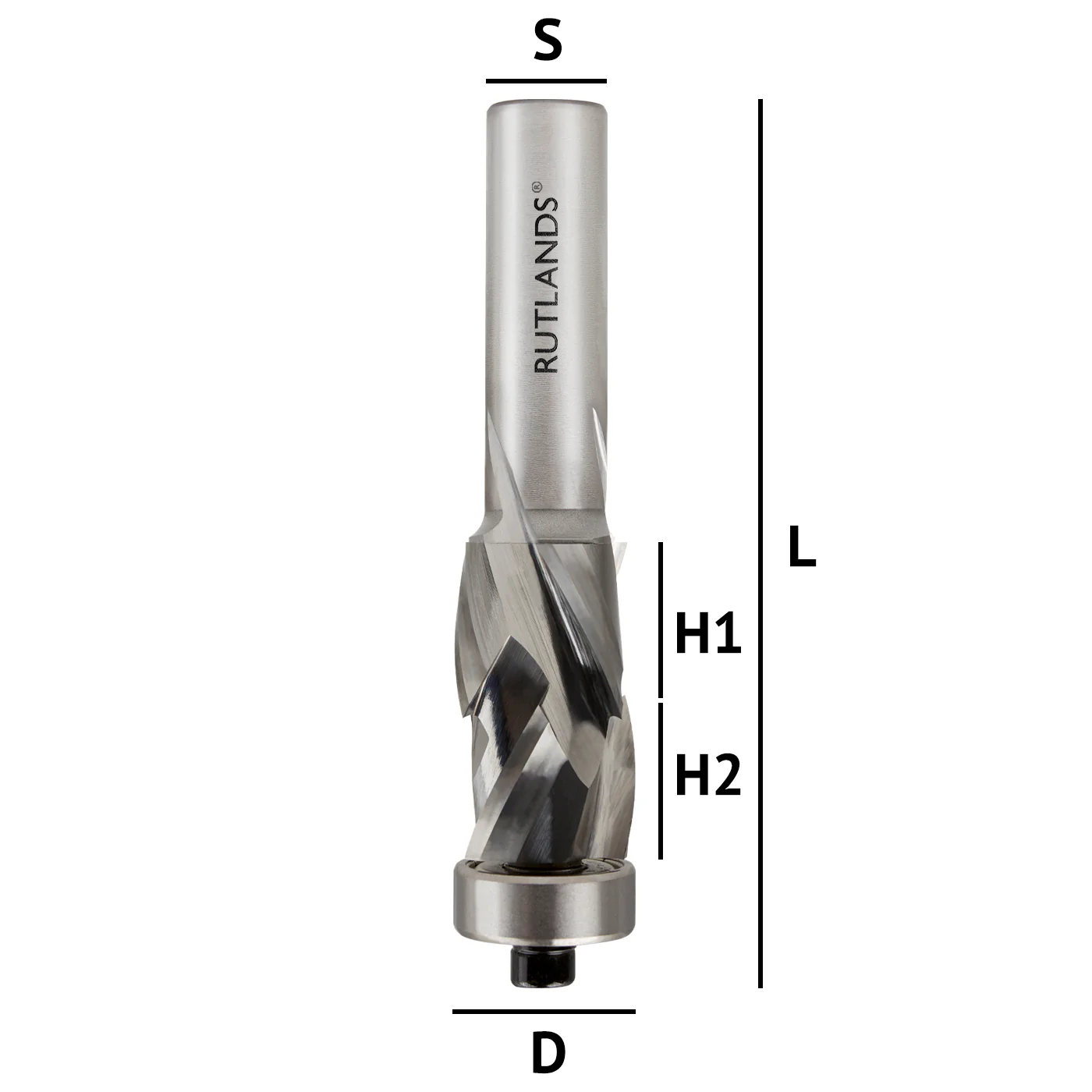 Solid Carbide Router Bit - Spiral Compression Bottom Bearing - D=19mm H1=16mm H2=16mm L=78mm S=1/2" - Image 3