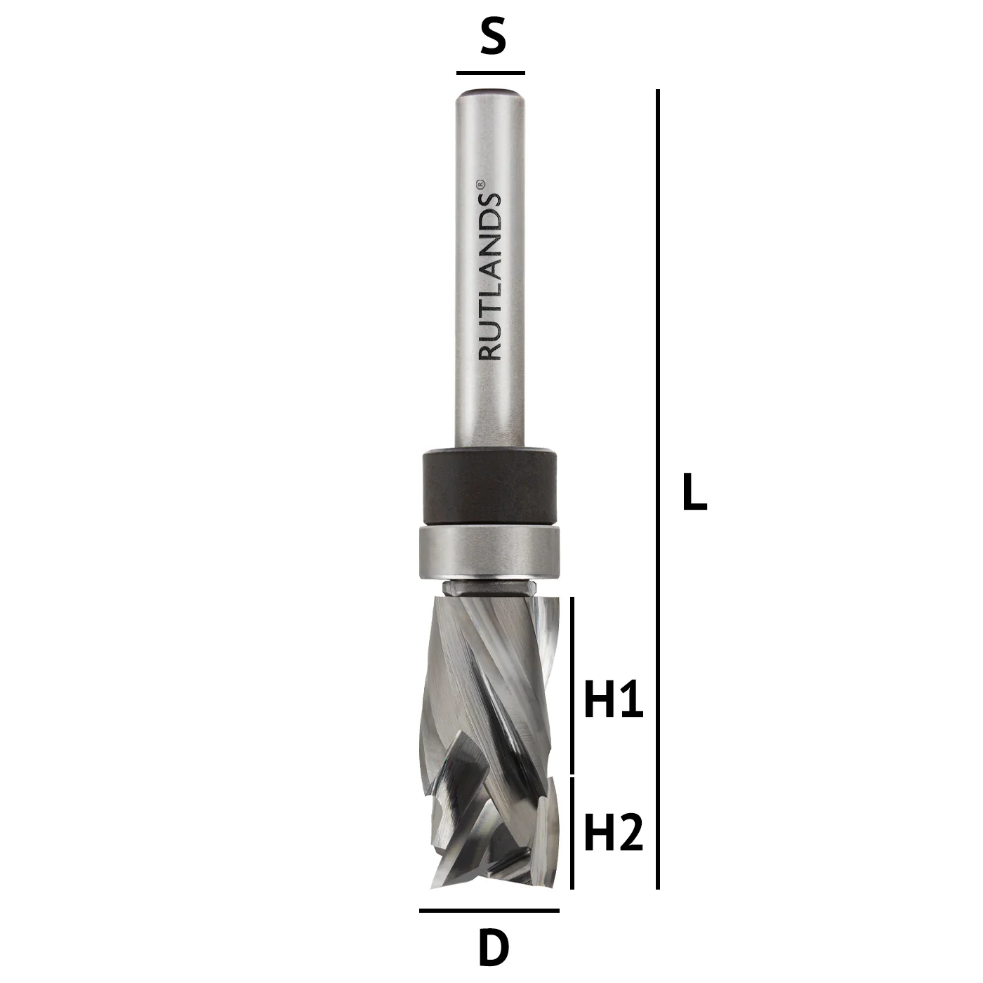 Solid Carbide Router Bit - Spiral Compression Top Bearing - D=12.7mm H1=16mm H2=9.5mm L=71mm S=1/4" - Image 3