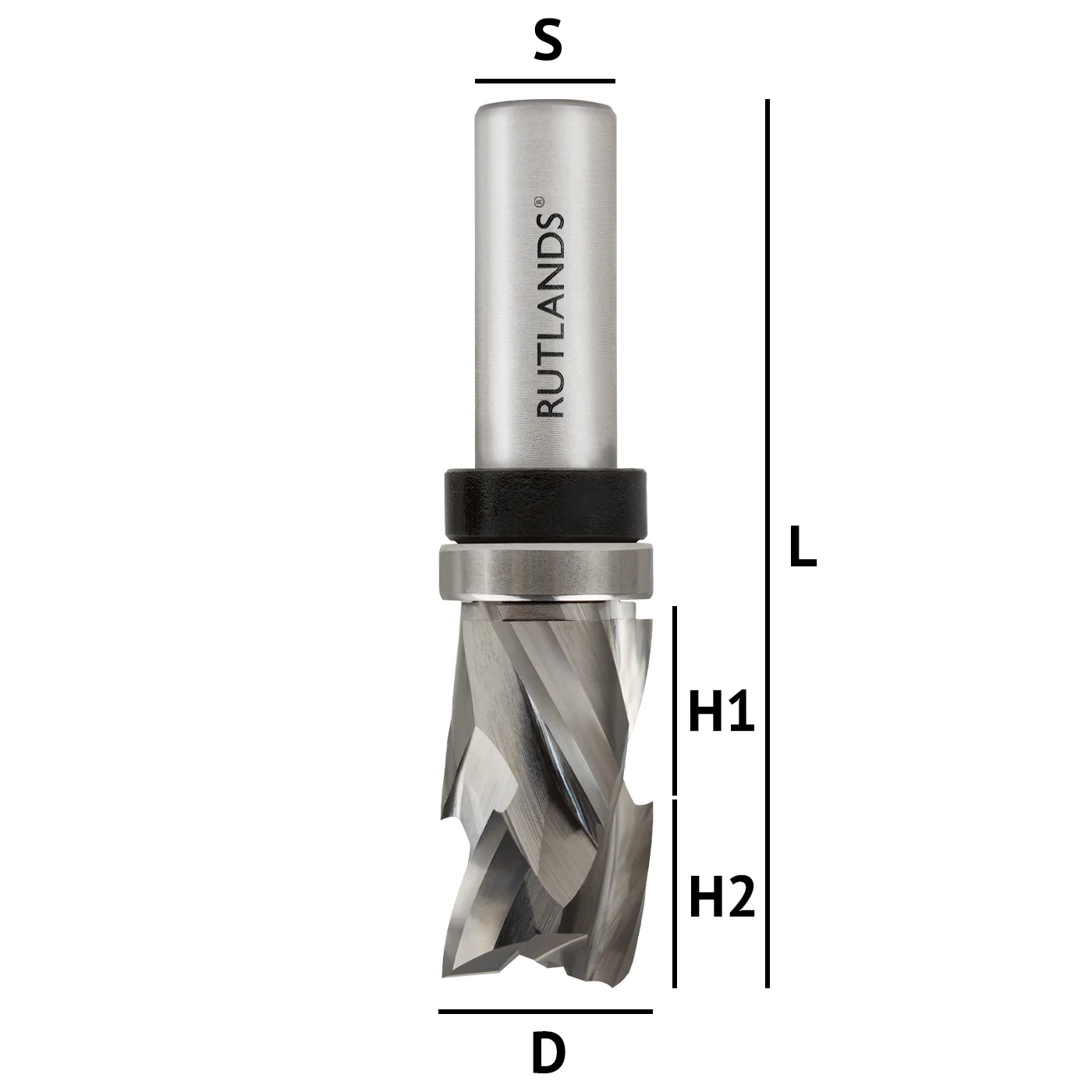 Solid Carbide Router Bit - Spiral Compression Top Bearing - D=19mm H1=16mm H2=16mm L=92mm S=1/2" - Image 3
