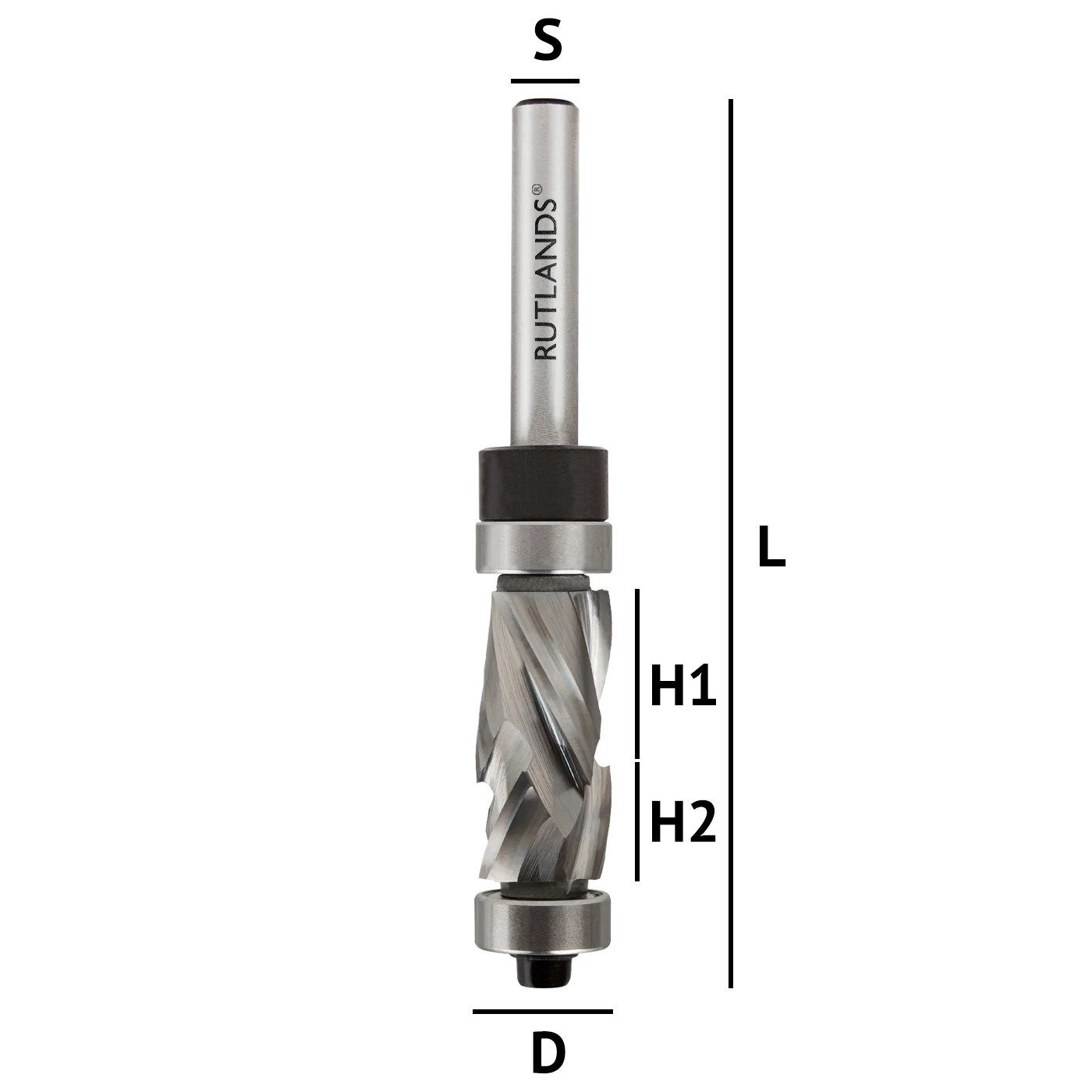 Solid Carbide Router Bit - Spiral Compression Top & Bottom Bearing - D=12.7mm H1=16mm H2=9.5mm S=1/4" - Image 3