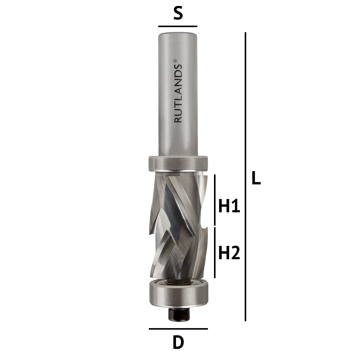 Solid Carbide Router Bit - Spiral Compression Top & Bottom Bearing - D=19mm H1=16mm H2=16mm S=1/2" - Image 3