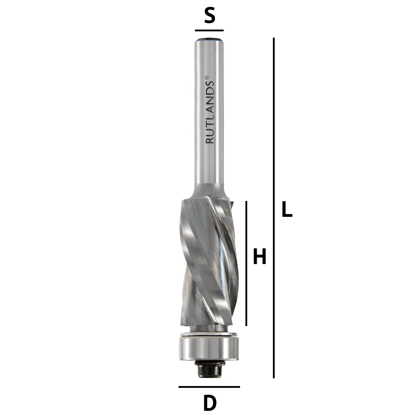 Solid Carbide Router Bit - Spiral Down Cut 2 Flute with Bottom Bearing - D=12.7mm H=25mm L=72mm S=1/4" - Image 3