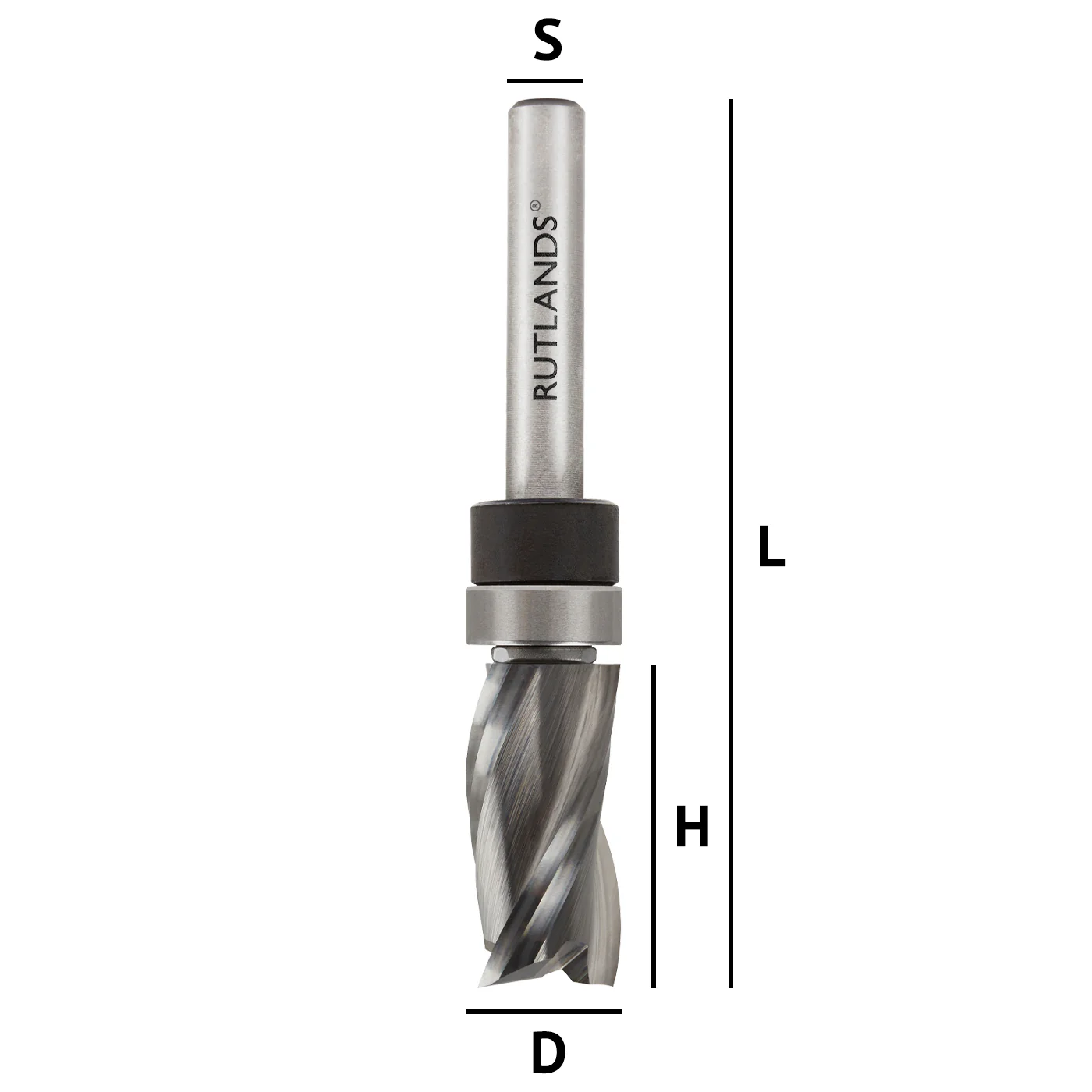 Solid Carbide Router Bit - Spiral Up Cut 2 Flute with Top Bearing - D=12.7mm H=25mm L=72mm S=1/4" - Image 3