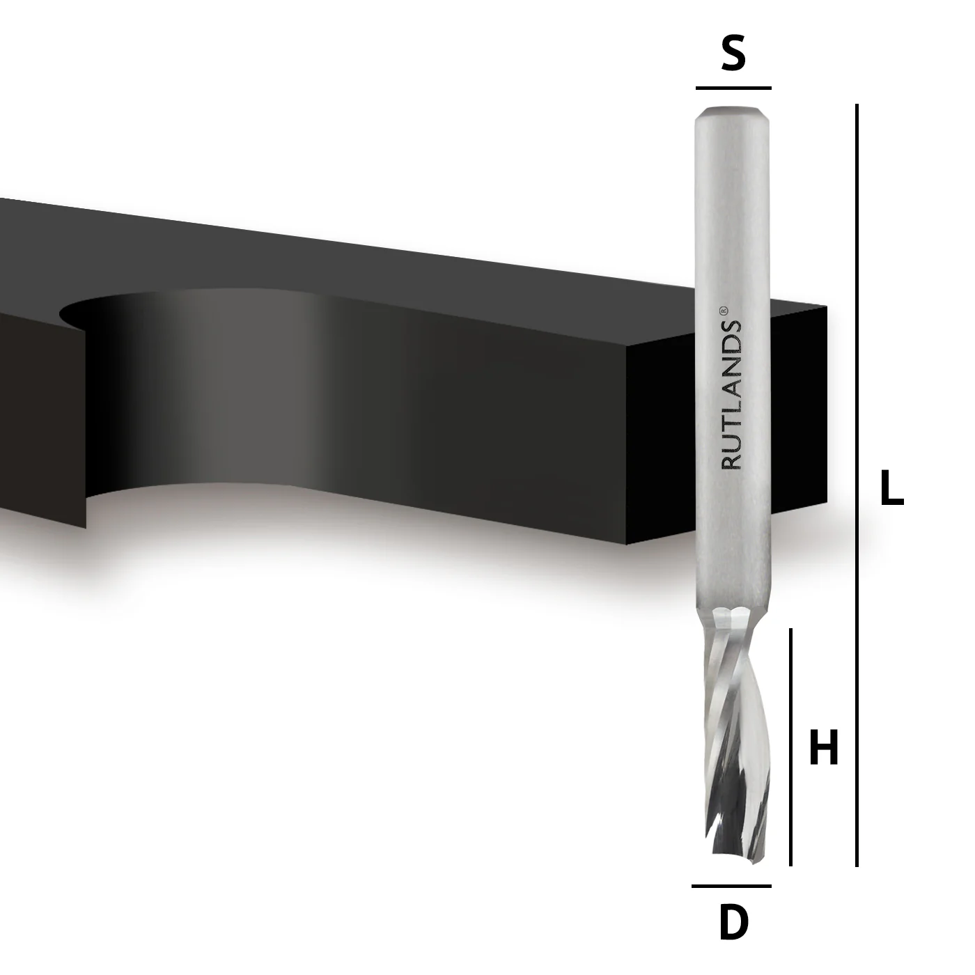 Solid Carbide Router Bit - Spiral Up Cut Acrylic - D=6.35mm H=19mm L=63mm S=1/4"